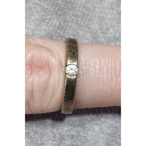 Minimalist Gold Tone Over Sterling Silver Single Cubic Zirconia Ring - Picture 11 of 12